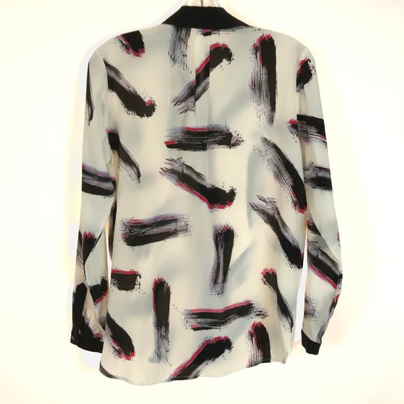 Size XS Dylan Gray Brushstroke Print Silk Blouse - Picture 4 of 4